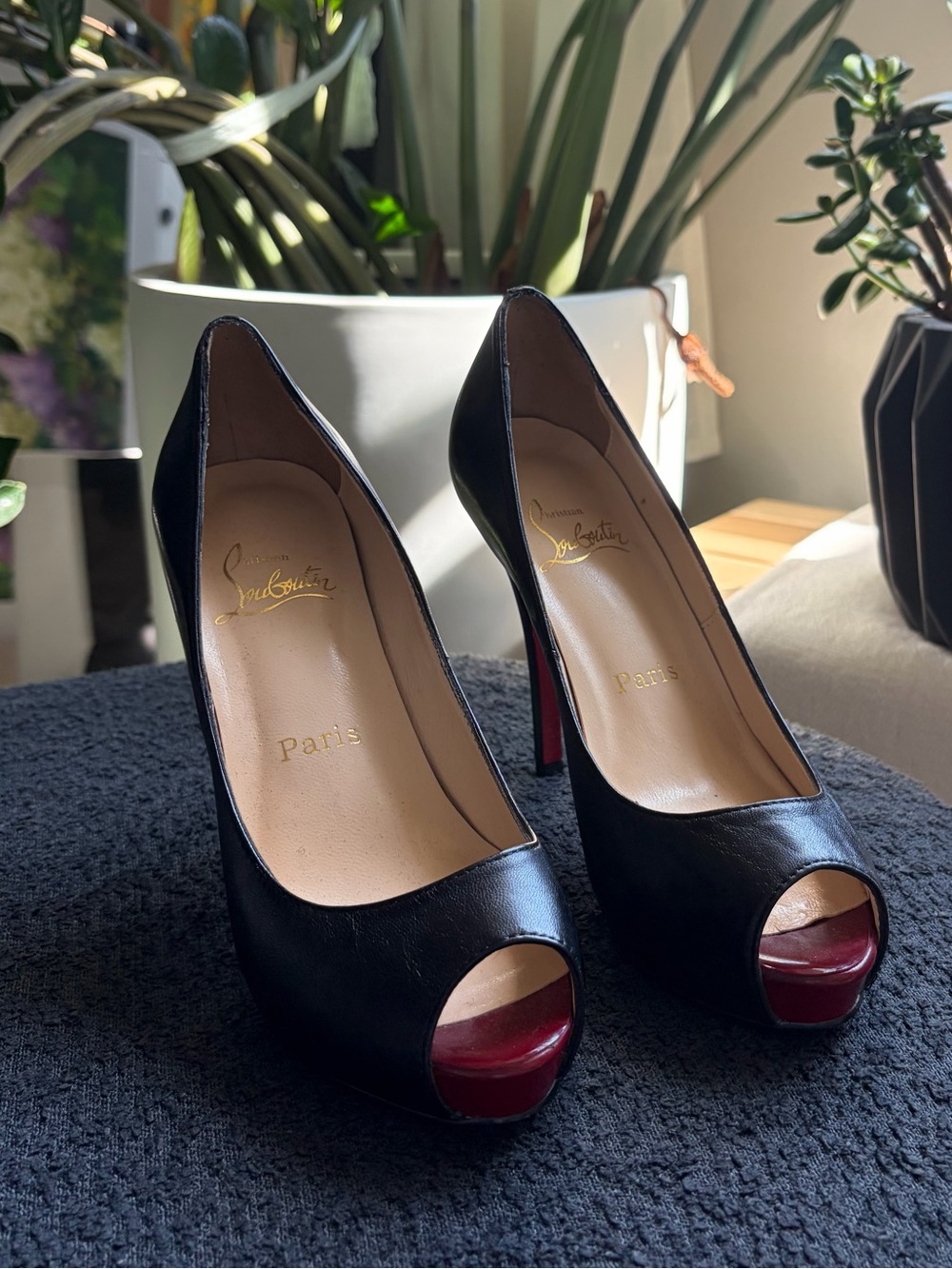 Christian Louboutin Black Open Toe Heels